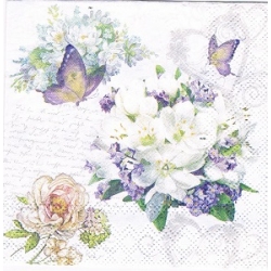 Serwetka -3363- MINI 25x25 cm , wzór 4 krotny / kwiaty, motylki